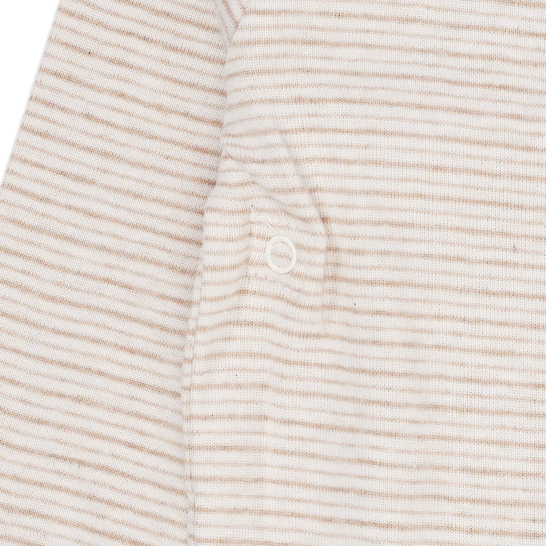 STRIBET BABY BODYSTOCKING MED SIDELUKNING OG LANGE ÆRMER - BEIGE STRIPE