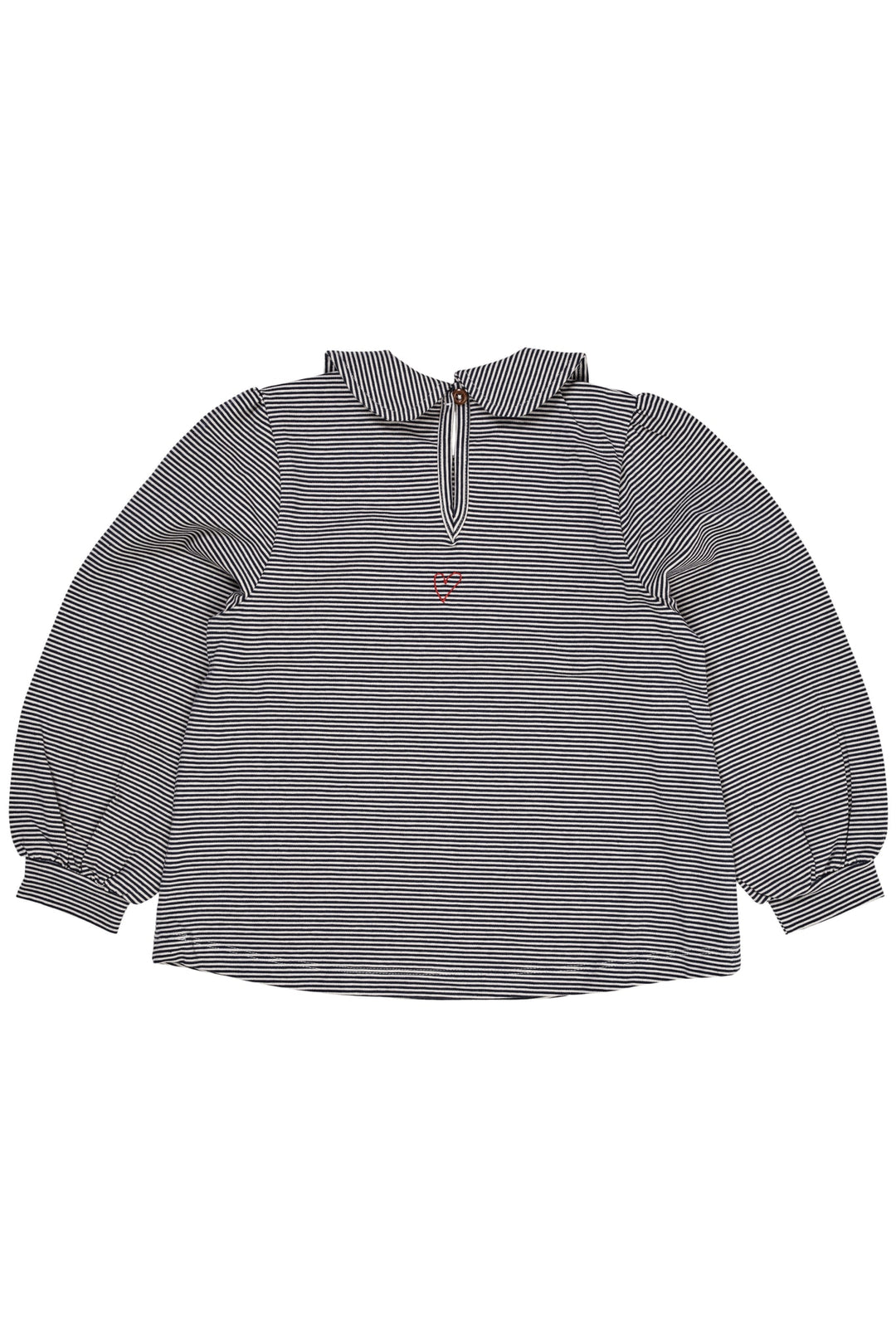 STRIBET BLUSE MED KRAVE - NAVY/CREAM STRIPE