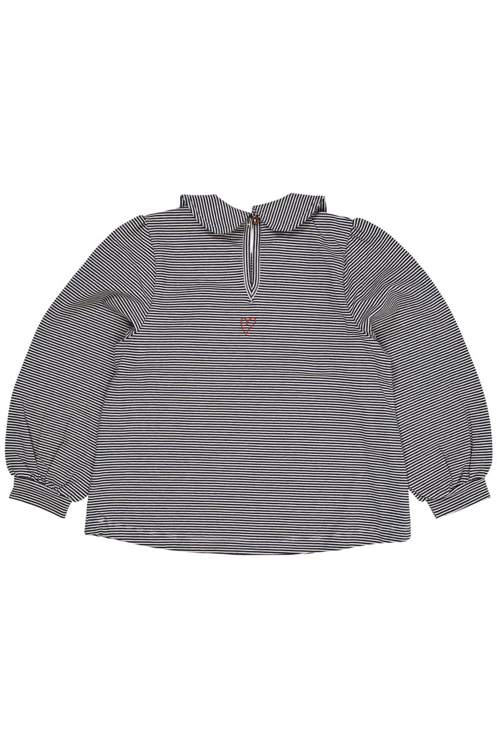 STRIBET BLUSE MED KRAVE - NAVY/CREAM STRIPE