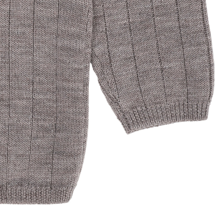STRIKKET BLUSE I MERINOULD M. KNAPLUKNING OVER SKULDER - NATURAL MELANGE