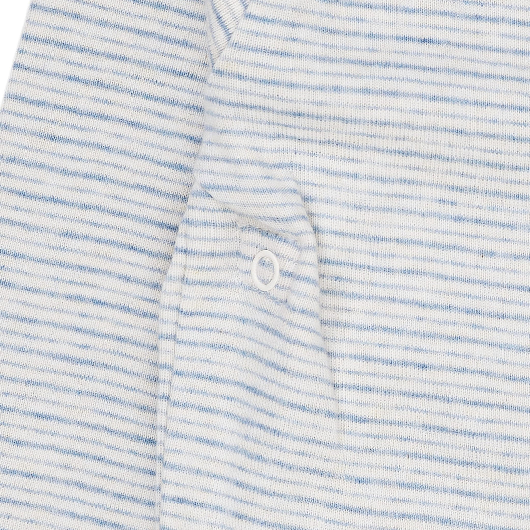 STRIBET BABY BODYSTOCKING MED SIDELUKNING OG LANGE ÆRMER - LT. BLUE STRIPE