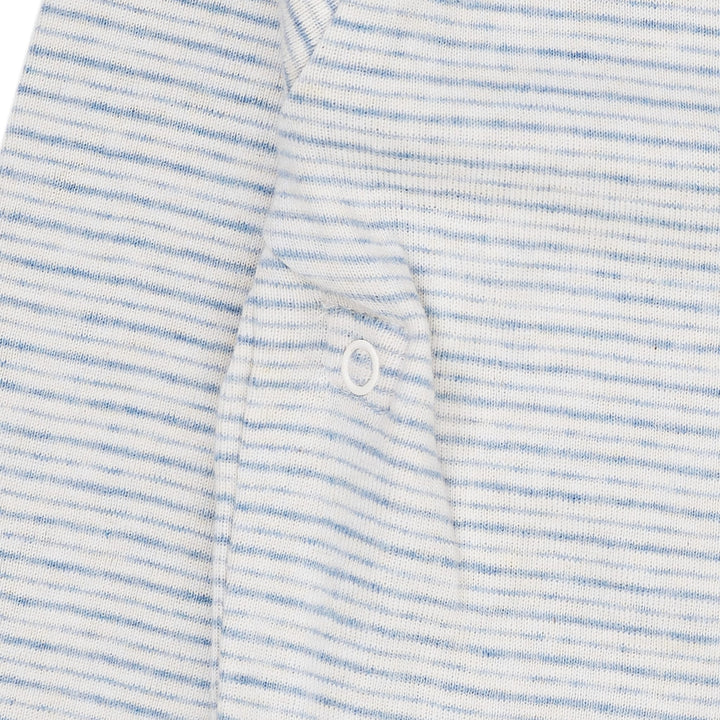 STRIBET BABY BODYSTOCKING MED SIDELUKNING OG LANGE ÆRMER - LT. BLUE STRIPE