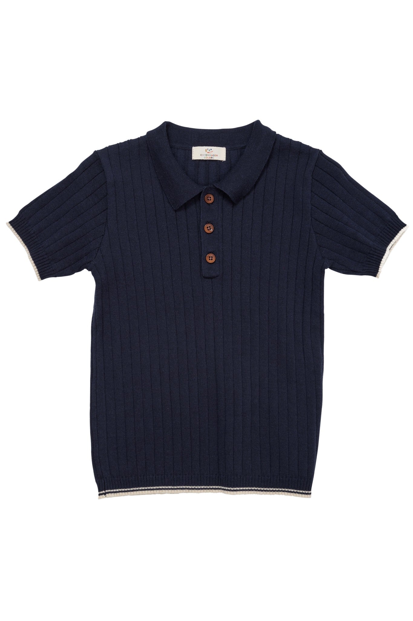 STRIKKET RIB POLO - NAVY/CREAM COMB.