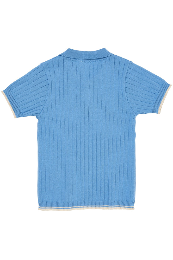 STRIKKET RIB POLO - SKY BLUE/CREAM COMB.