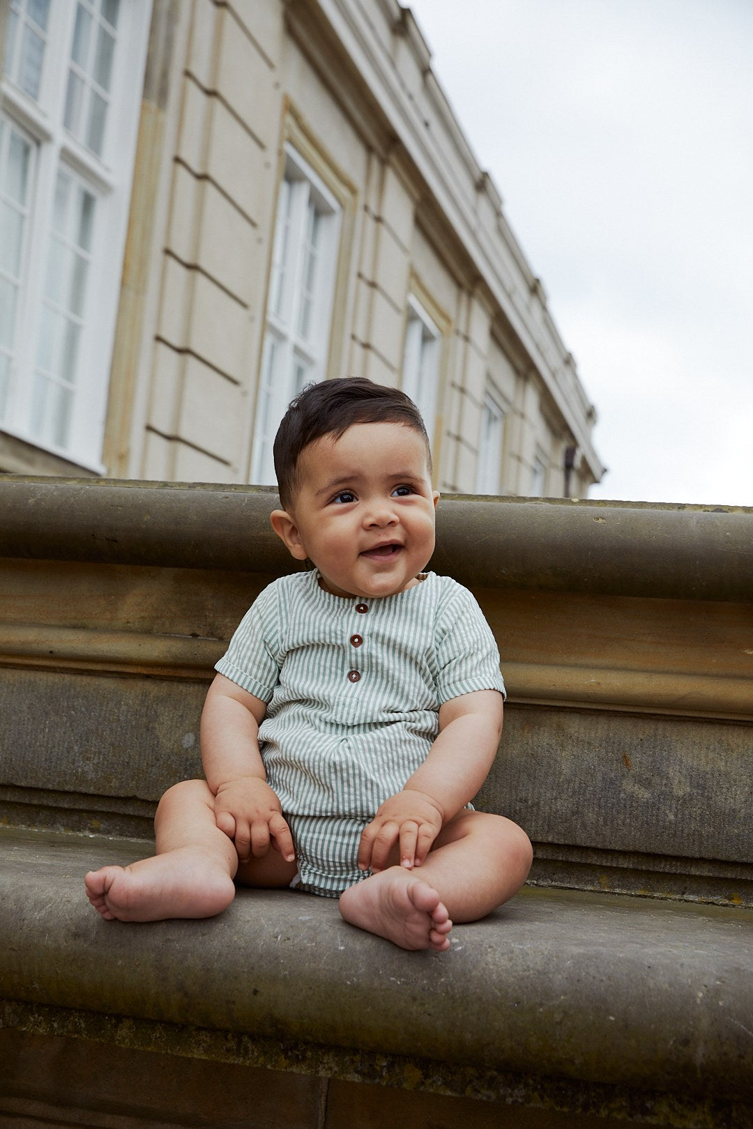 BÆK OG BØLGE ROMPER - GREEN W CREAM STRIPE