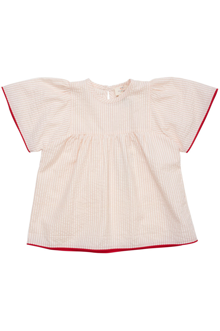 BLUSE M. KONTRAST KANT - DUSTY ROSE W CREAM STRIPE