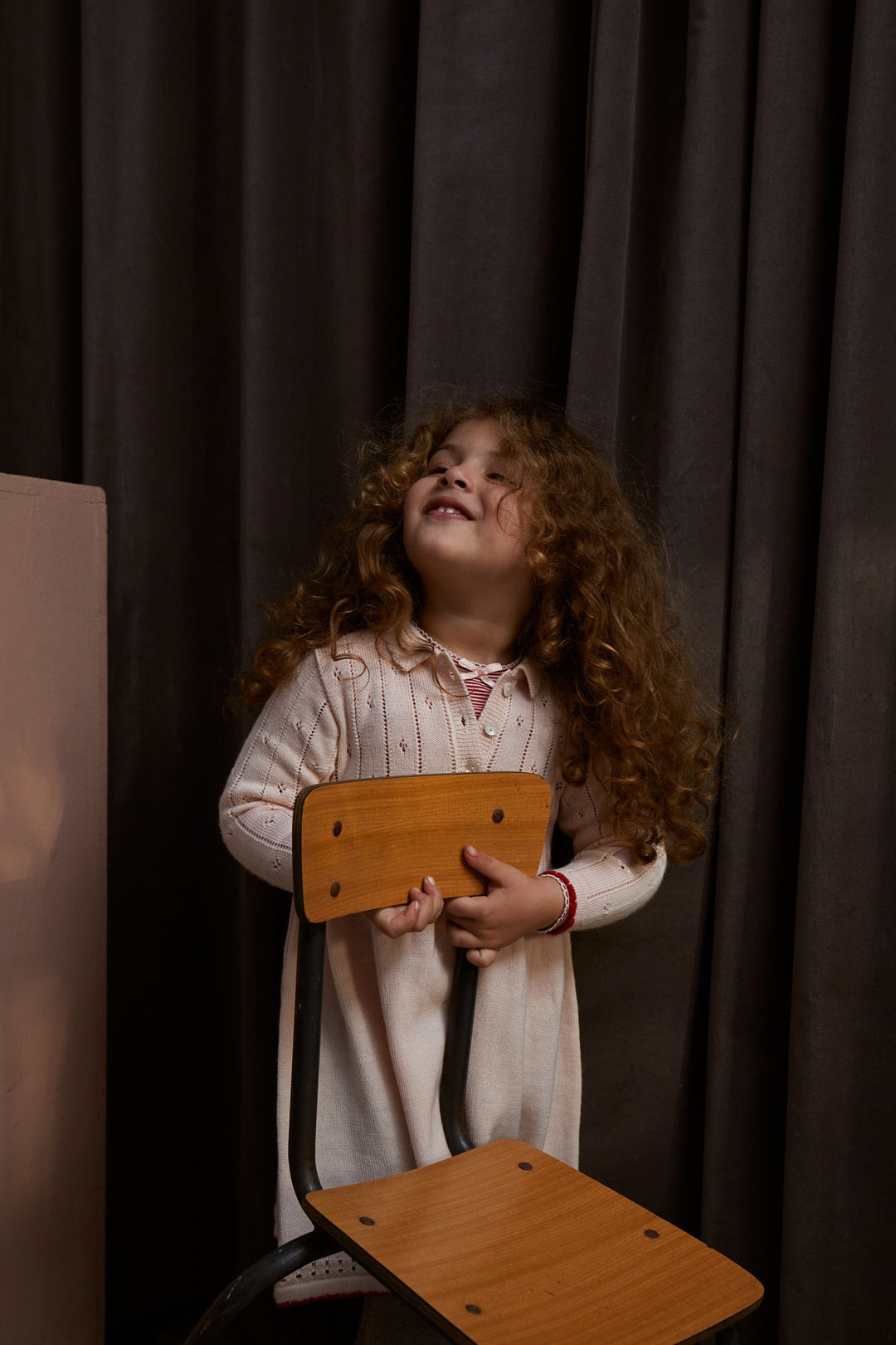 MERINO POINTELLE KJOLE MED KRAVE - SOFT PINK/RED COMBI