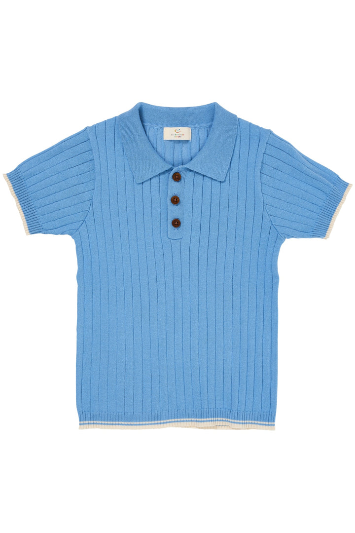 STRIKKET RIB POLO - SKY BLUE/CREAM COMB.