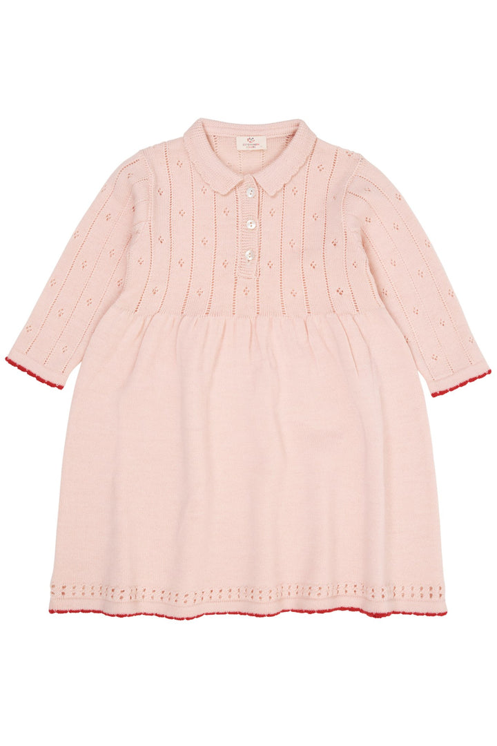 MERINO POINTELLE KJOLE MED KRAVE - SOFT PINK/RED COMBI