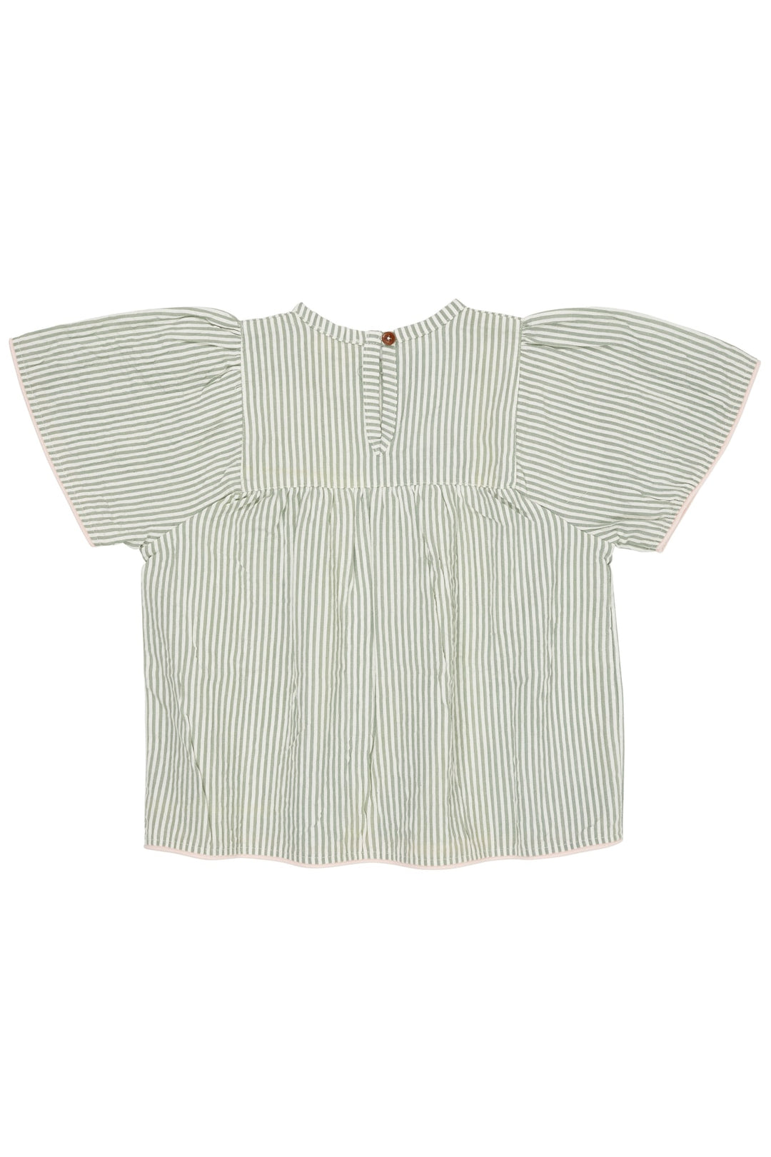 BLUSE M. KONTRAST KANT - GREEN W CREAM STRIPE W DUSTY ROSE