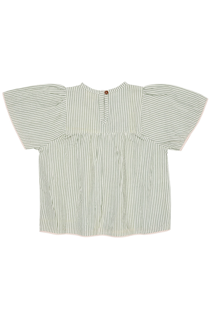 BLUSE M. KONTRAST KANT - GREEN W CREAM STRIPE W DUSTY ROSE