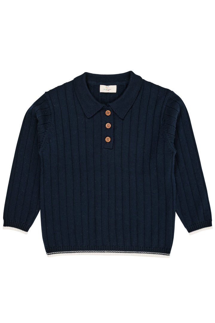 MERINO POLO BLUSE - NAVY/CREAM COMBI