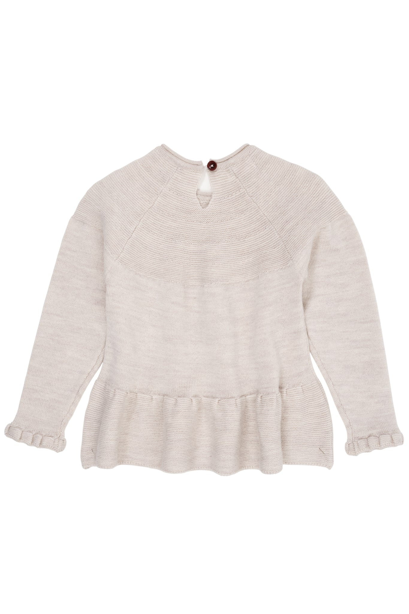 STRIKKET BLUSE M. SKØRT I MERINO ULD - PALE CREAM MELANGE