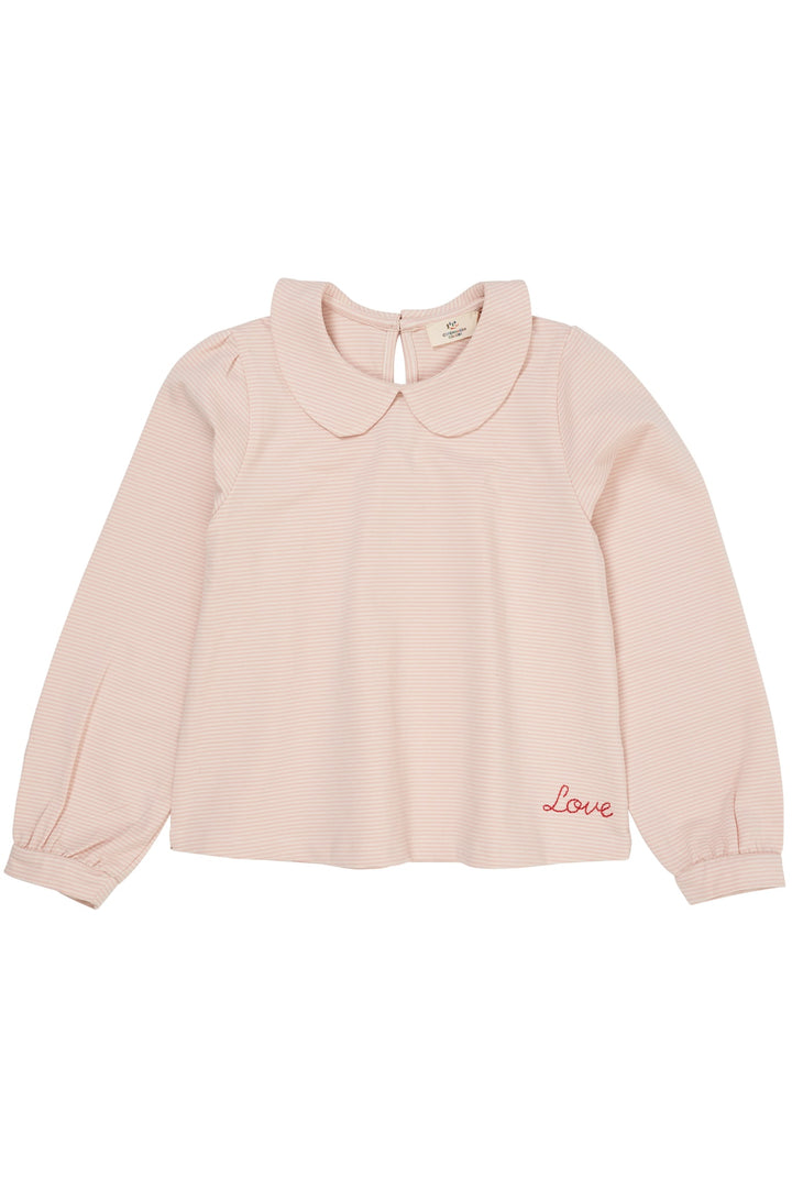 STRIBET BLUSE MED KRAVE - DUSTY ROSE/CREAM STRIPE