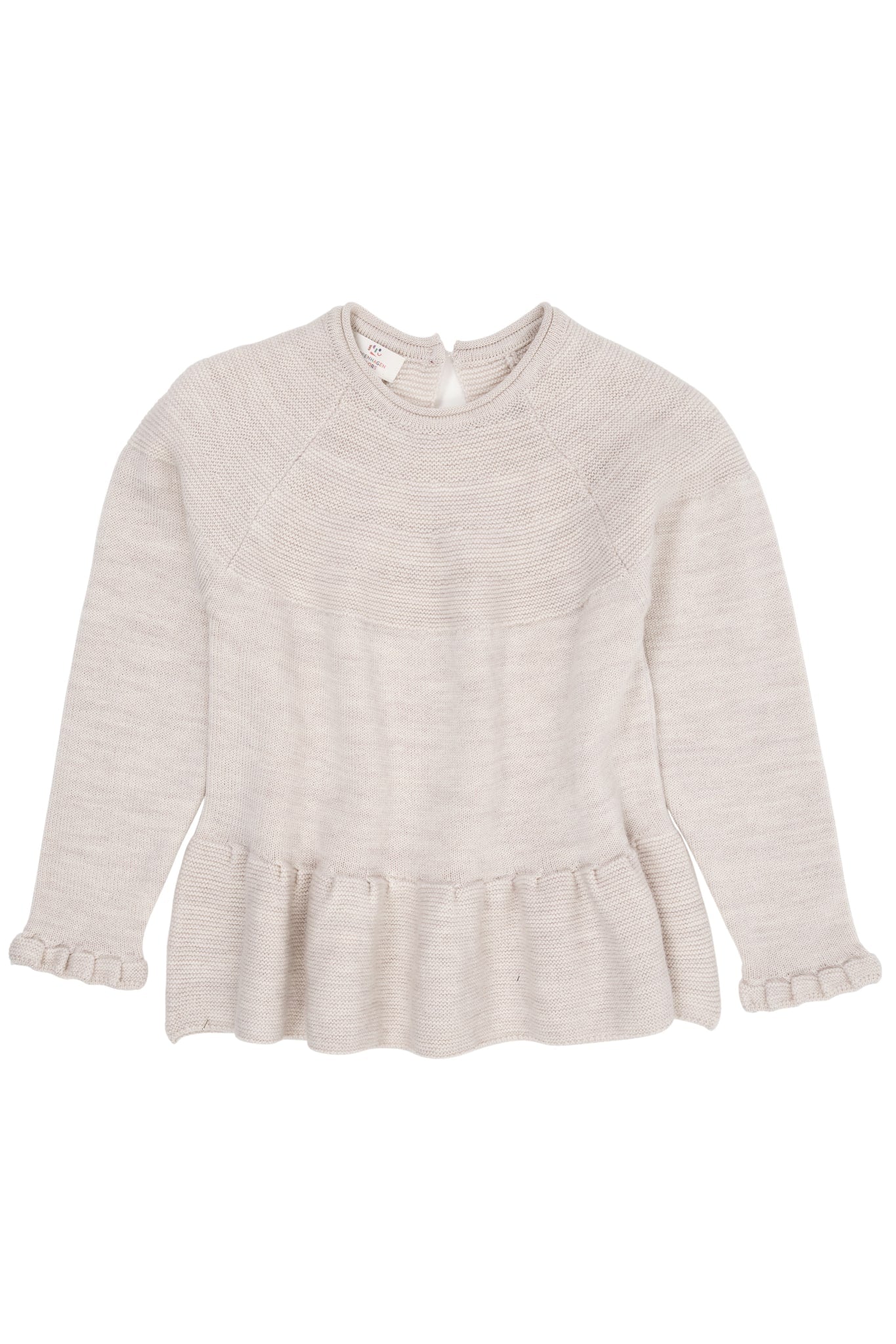 STRIKKET BLUSE M. SKØRT I MERINO ULD - PALE CREAM MELANGE