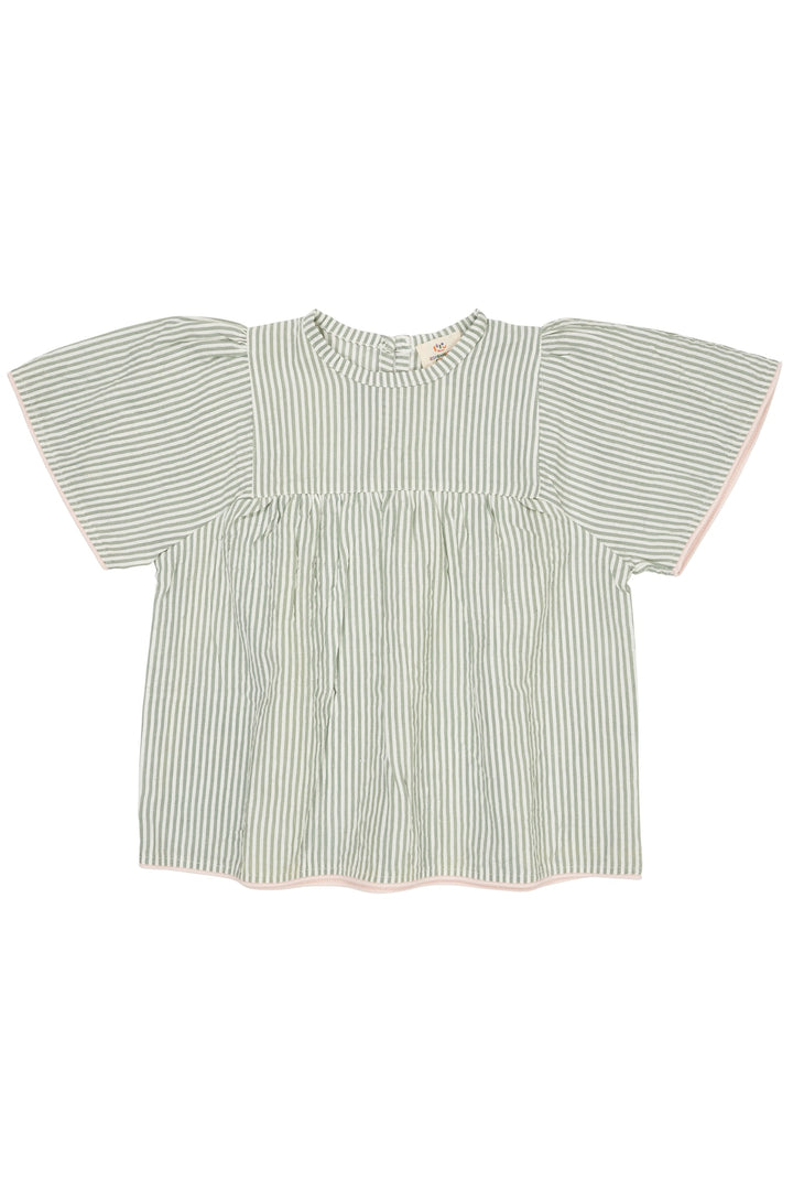 BLUSE M. KONTRAST KANT - GREEN W CREAM STRIPE W DUSTY ROSE