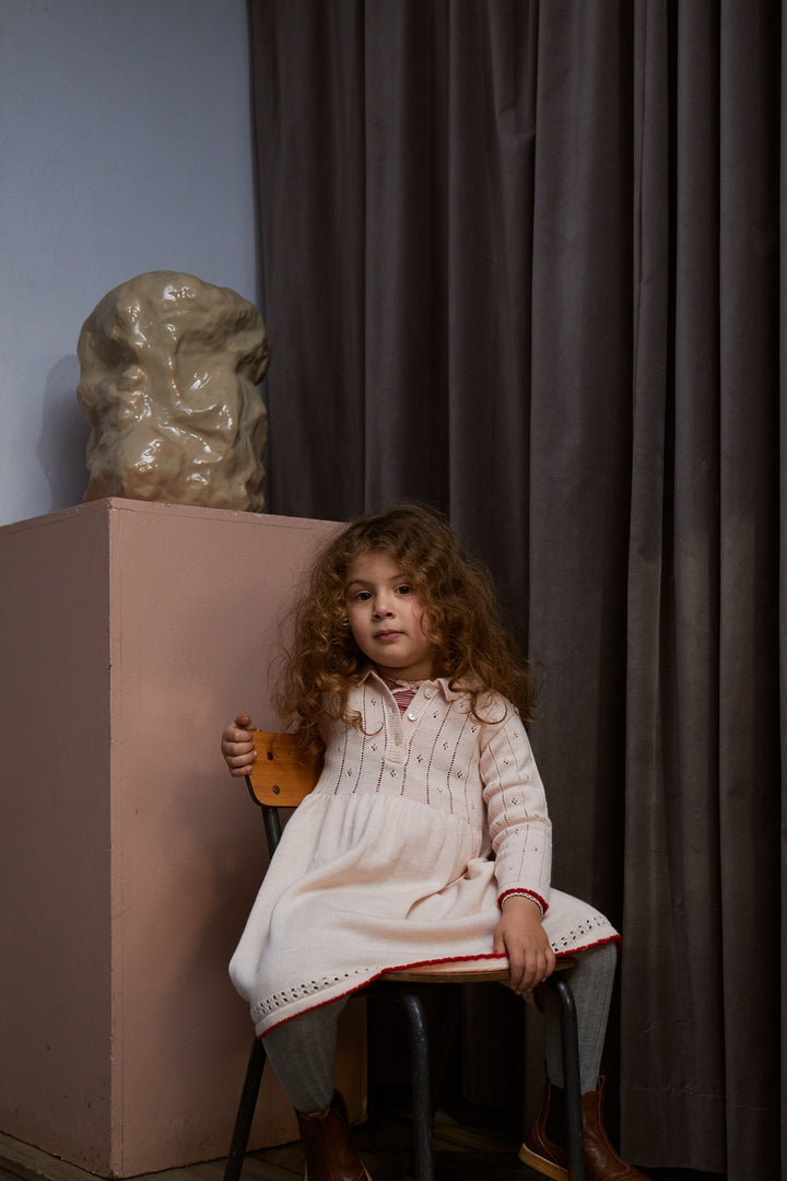 MERINO POINTELLE KJOLE MED KRAVE - SOFT PINK/RED COMBI