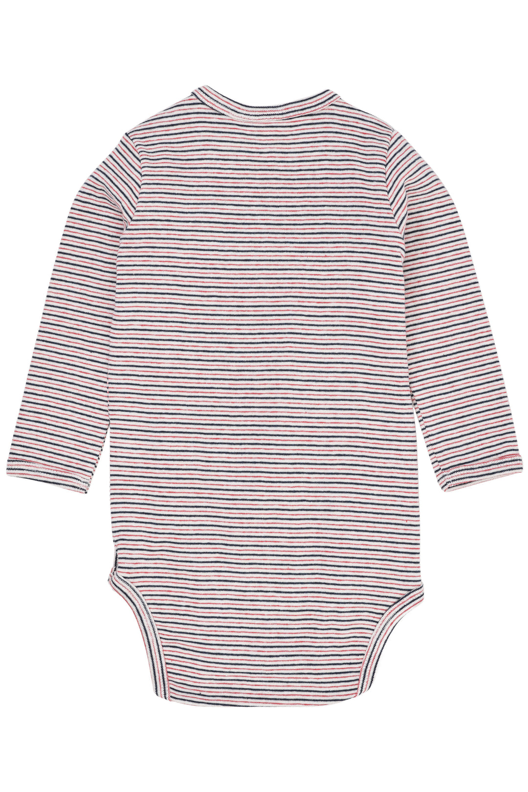 STRIBET BABY BODYSTOCKING MED SIDELUKNING OG LANGE ÆRMER - BLUE/RED STRIPE