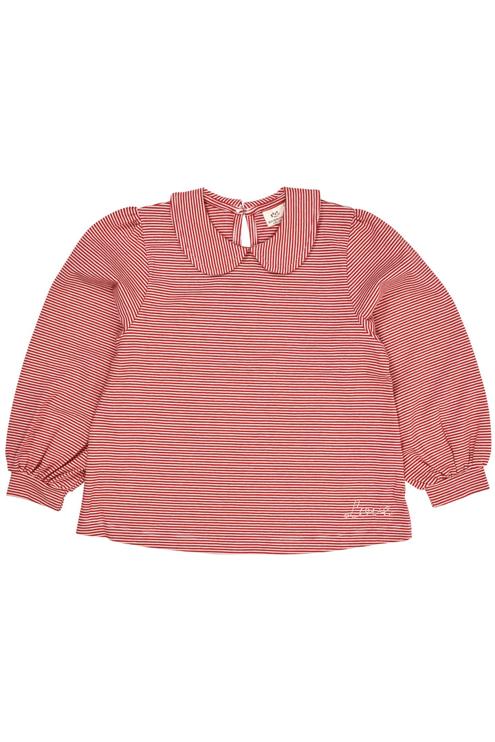 STRIBET BLUSE MED KRAVE - RED/CREAM STRIPE