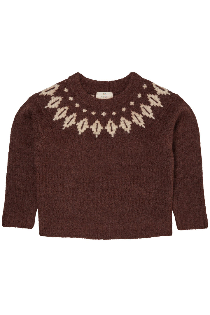 ISLANDSK ULD BLUSE - DK BROWN/CREAM COMBI