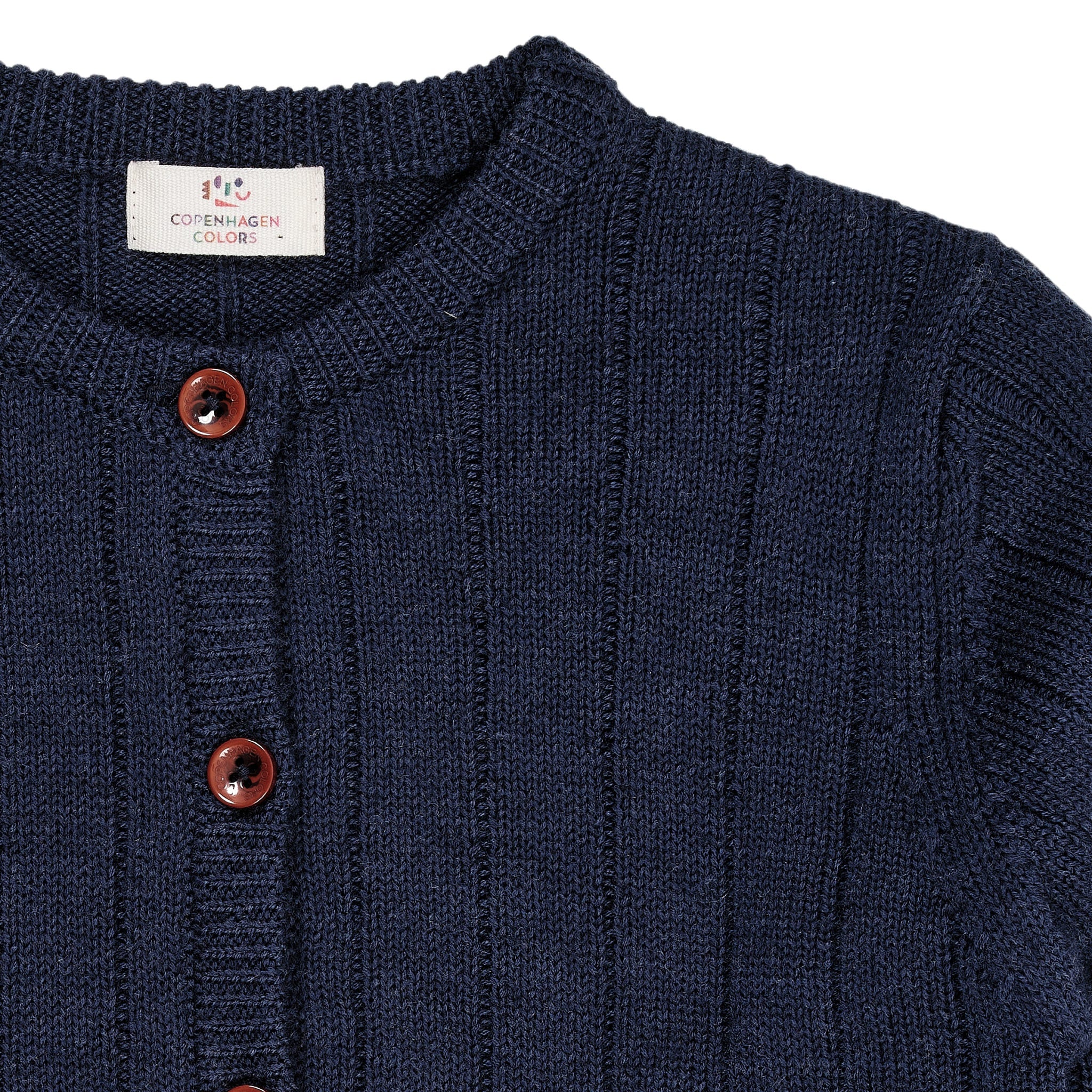 STRIKKET CARDIGAN I MERINO ULD M. BRED RIB - NAVY