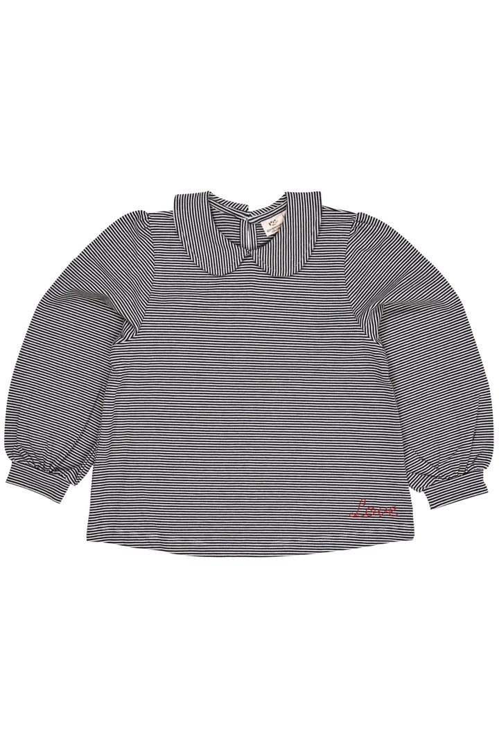 STRIBET BLUSE MED KRAVE - NAVY/CREAM STRIPE