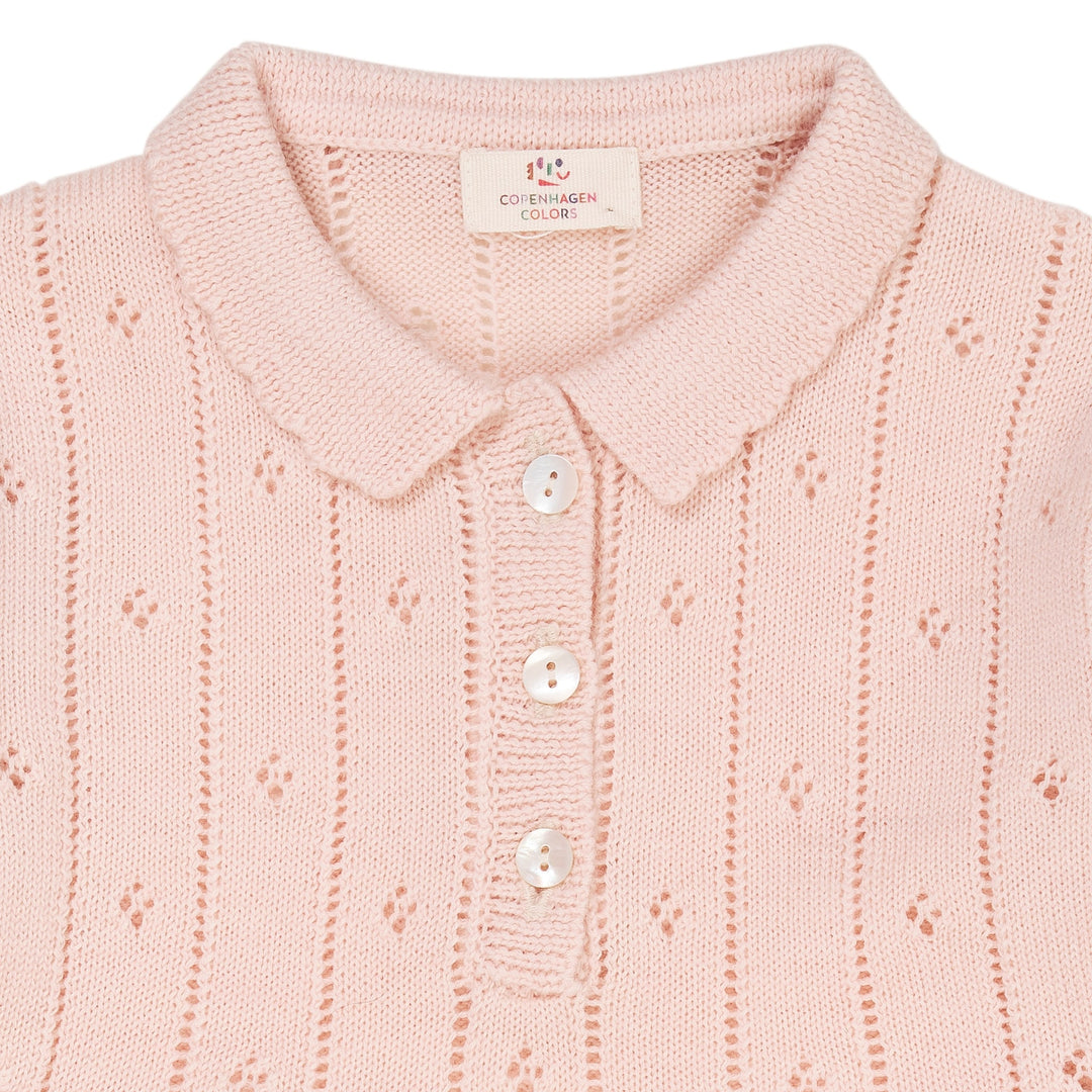 MERINO POINTELLE KJOLE MED KRAVE - SOFT PINK/RED COMBI