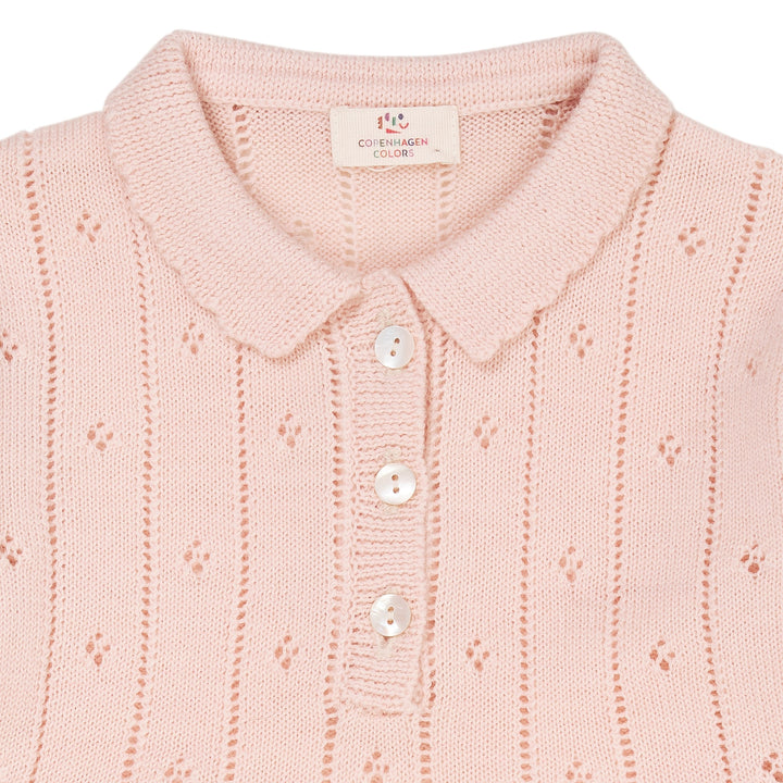 MERINO POINTELLE KJOLE MED KRAVE - SOFT PINK/RED COMBI