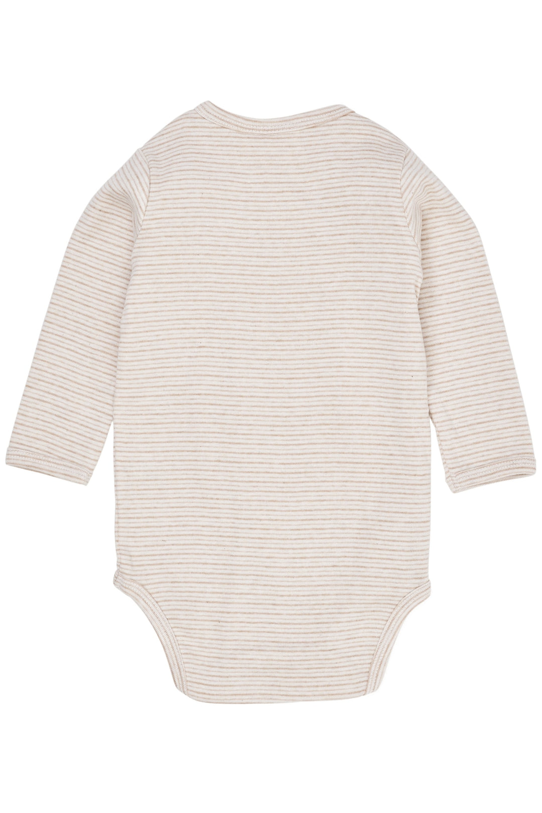 STRIBET BABY BODYSTOCKING MED SIDELUKNING OG LANGE ÆRMER - BEIGE STRIPE