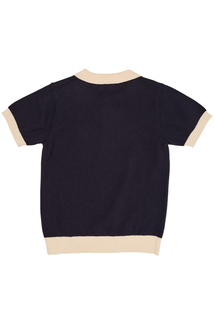 STRIKKET POLO M. BÅDE - NAVY/CREAM COMB